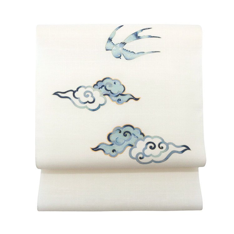 アトリエ品川 「新涼風（紬地）」 九寸名古屋帯 染め帯 夏〜単衣帯 白よごし＜お仕立て代込＞の画像