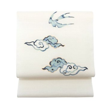 アトリエ品川 「新涼風（紬地）」 九寸名古屋帯 染め帯 夏〜単衣帯 白よごし＜お仕立て代込＞の画像