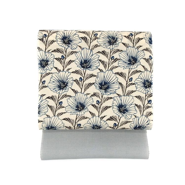 ＜4/15 21:00発売開始〜＞武村小平 「ムクゲ」千成堂別注 九寸名古屋帯 夏帯〜単衣帯 染め帯 型染め 白藍色の画像