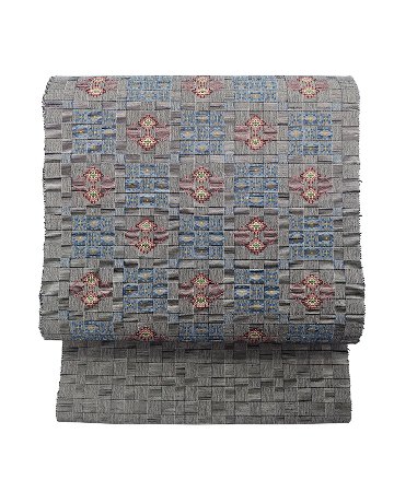 又吉弘子「やしらみ花織」九寸名古屋帯 濃紺と白の網代＜お仕立て代込＞の画像