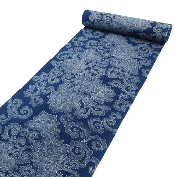 竺仙 「牡丹唐草（長板本染中形・小紋中型）」  本藍染の浴衣 着尺（綿生地）＜お仕立て代込＞の画像