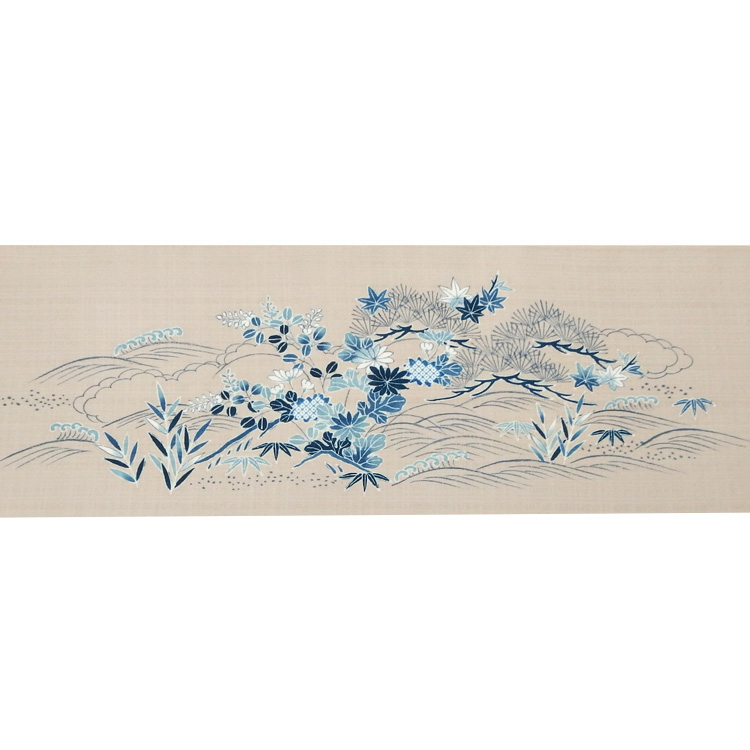 成謙「御所解菊に松」千成堂別注 九寸名古屋帯 染め帯 夏帯〜単衣帯 生成色＜お仕立て代込＞の画像