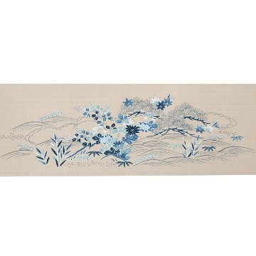 成謙「御所解菊に松」千成堂別注 九寸名古屋帯 染め帯 夏帯〜単衣帯 生成色＜お仕立て代込＞の画像
