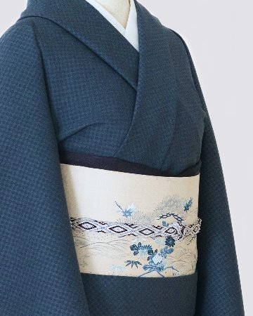 成謙「御所解菊に松」千成堂別注 九寸名古屋帯 染め帯 夏帯〜単衣帯 生成色＜お仕立て代込＞の画像