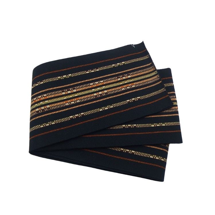 宮平一夫 半幅帯「首里道屯織 / 木綿」黒＜お仕立て代込＞の画像