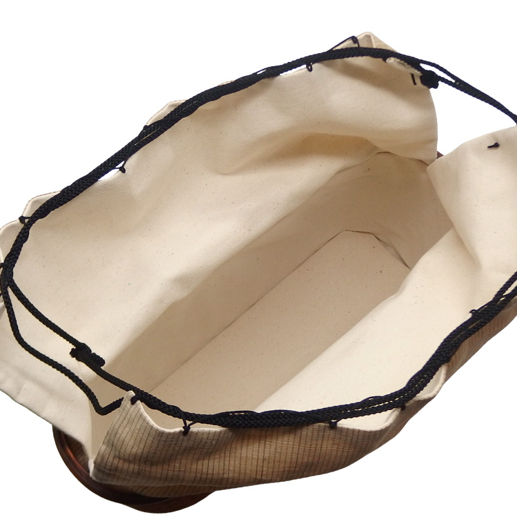 コムクリット工房 竹細工バッグ「麻の裂・縞」（高さ17cm）茶の画像