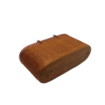 コムクリット工房 竹細工バッグ「麻の裂・縞」（高さ17cm）茶の画像