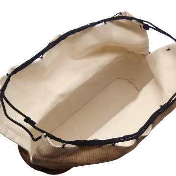 コムクリット工房 竹細工バッグ「麻の裂・縞」（高さ17cm）茶の画像