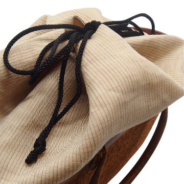 コムクリット工房 竹細工バッグ「麻の裂・縞」（高さ17cm）茶の画像
