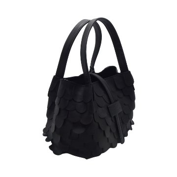JUNYA WARASHINA (ジュンヤ・ワラシナ)「Ohagi, mop （オハギ, モップ）」ハンドバッグ 黒 ラムレザーの画像