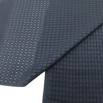 千成堂着物店 一点もの帯揚げ「紺墨 × 格子・経撚り絽ちりめん 」 夏帯揚げ ＜即日発送可＞ の画像