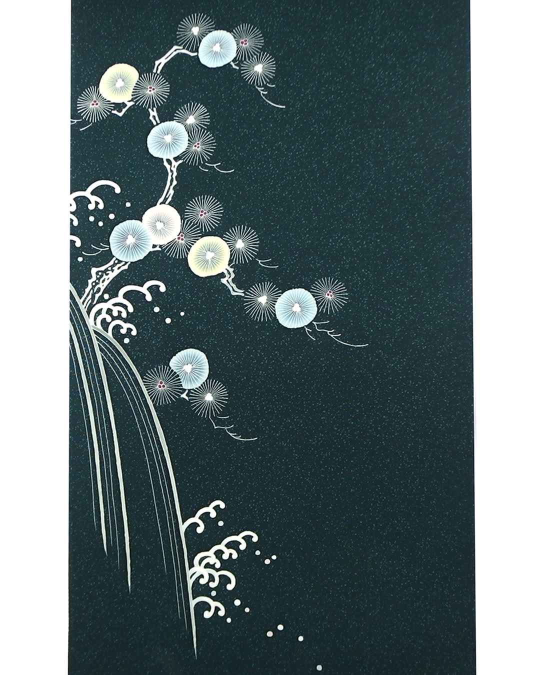 上野街子「松」手描き友禅の付下げ 柚葉色 (青みの深緑系) の画像