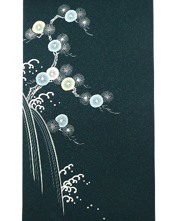 上野街子「松」手描き友禅の付下げ 柚葉色 (青みの深緑系) の画像
