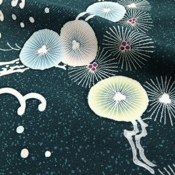 上野街子「松」手描き友禅の付下げ 柚葉色 (青みの深緑系) の画像
