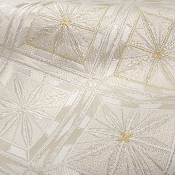 河合美術織物「菱取切子文」袋帯（白・ベージュ）＜仕立て上がり・即日発送可・パールトーン無料＞の画像