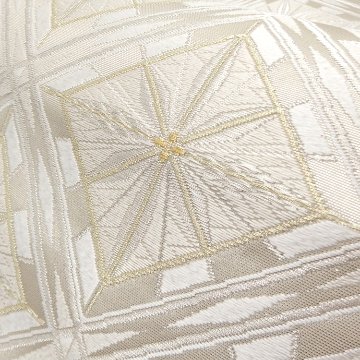 河合美術織物「菱取切子文」袋帯（白・ベージュ）＜仕立て上がり・即日発送可・パールトーン無料＞の画像