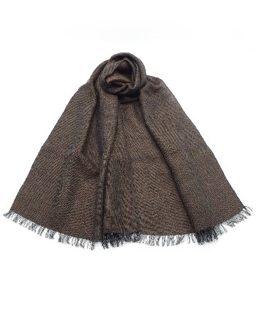 ＜10/17 21:00～発売＞Kameli apartment（カメリ アパートメント）「薄茶×グレー×黒」手織り大判ストール（ショール）アルパカ×リネン＜即日発送可＞の画像