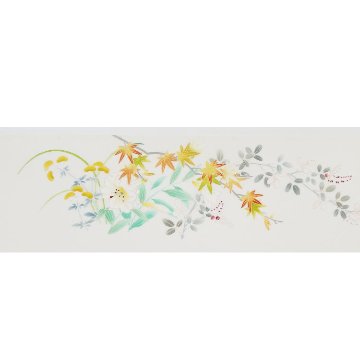 成謙「琳派四季草花に観世流水」九寸名古屋帯 染め帯 白＜お仕立て代込＞の画像