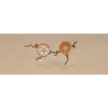 齋藤織物（さいとうおりもの）「松梅に霞」名古屋帯 生成＜お仕立て代込＞の画像
