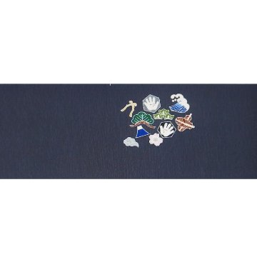 伊藤 中「両国 / 相撲のモチーフ」九寸名古屋帯 染め帯 青褐色（青みの濃グレー系）＜お仕立て代込＞の画像