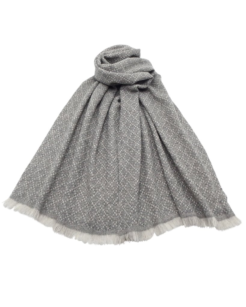 ＜10/28 21:00～発売＞ニシカワアツコ（織布gecko）「手織りのカシミヤストール（ショール）」 濃グレー×ライトグレーの画像