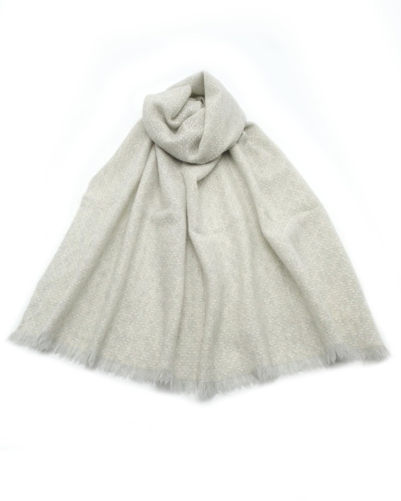 ＜10/28 21:00～発売＞ニシカワアツコ（織布gecko）「手織りのカシミヤストール（ショール）」 緑みのライトグレーの画像