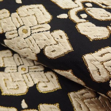 錦工芸「菱花文」袋帯 黒＜お仕立て代込み＞の画像