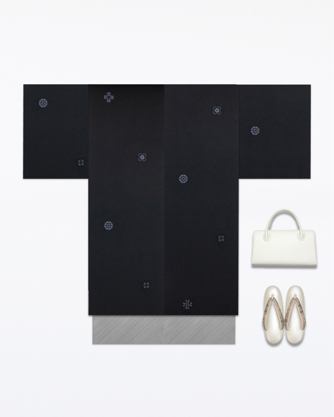 ＜お仕立て代込＞松寿苑 「しけ引染 ちりめん小紋 着尺」 錫色に斜め縞（グレー系） の画像