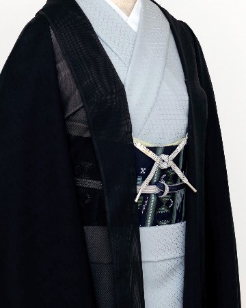 南風原花織 九寸名古屋帯 野原俊雄 紫がかった濃紺に鶸萌黄 （緑系）＜お仕立て代込＞の画像