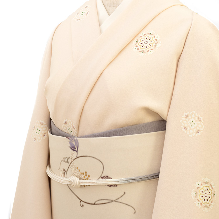 ＜お仕立て代込＞吉澤の友禅 飛び柄の小紋 「華紋」 着尺 蜂蜜色画像