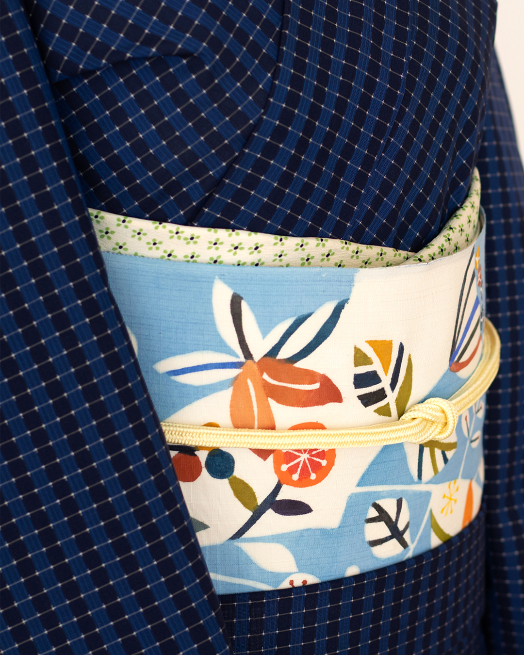 佐藤百恵 「そよ風」 九寸名古屋帯 染め帯 型染め 薄藍にだいだい色