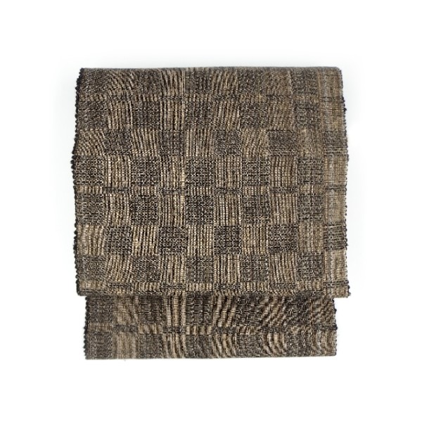 小倉商店 本場結城紬 「絣残糸・地機」 八寸名古屋帯 黒と灰色の変わり市松＜お仕立て代込＞の画像