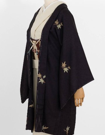 柳川千秋 「風の組み立て」　草木染紬着尺 象牙色に練色の縞＜お仕立て代込＞の画像