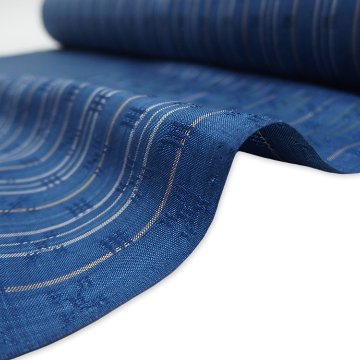 ＜価格はお問合せ下さい＞秋山眞和 「花織のしめ縞着尺 海の幸」第55回日本伝統工芸染織展(令和3年)出展作品 着尺 藍画像