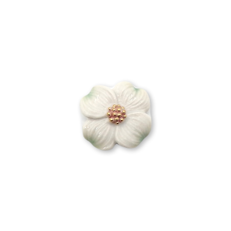 下川陽子（Atelier Tone） 陶器の帯留め 「ハナミズキ」  金彩　花びら白×緑画像