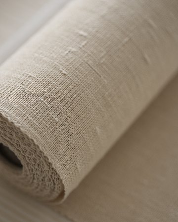 「寒ずきの諸紙布（雪さらし済）千成堂別注」 八寸名古屋帯 薄生成色 夏帯〜単衣帯＜お仕立て代込＞の画像