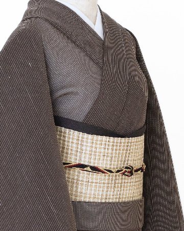 星野織物 「麻駒上布 着尺 / 広幅」 黒茶色に白の縞＜お仕立て代込＞の画像
