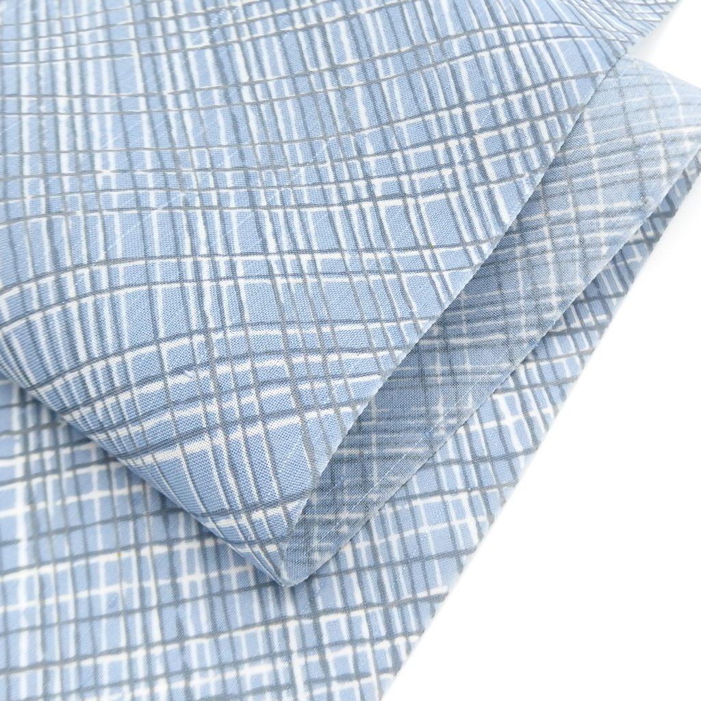 ＜お仕立て代込＞駒上布 「二枚型友禅小紋 薄機」 着尺 空色（グレイッシュな青水色系）の画像