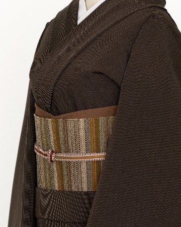 ＜お仕立て代込＞「丹後木綿」 着尺 焦茶地に白ぼかし細縞の画像