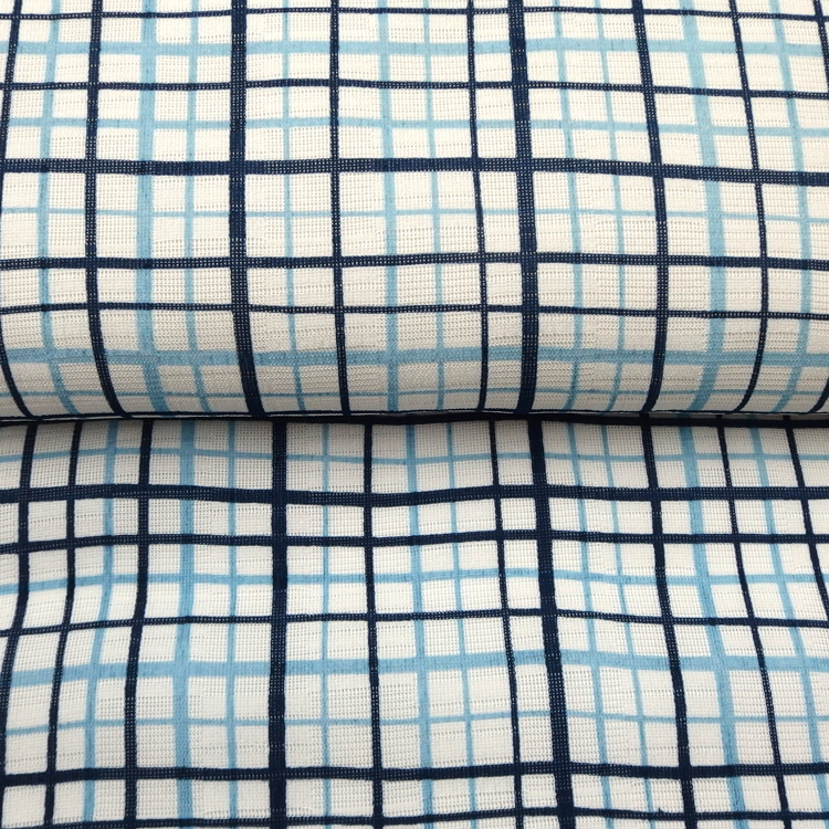 和小物さくら 格子柄 夏帯揚げ  白地に紺とグレイッシュな水色 ＜即日発送可＞の画像