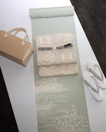 和小物さくら 夏帯締め レース唐組タコ房 生成に茶と水色 ＜即日発送可＞の画像
