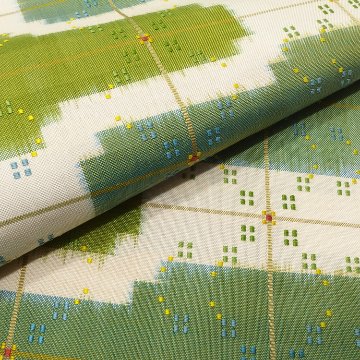 ＜お仕立て代込＞田中麻季 「森と湖」 第96回国展入選作品 九寸名古屋帯 生成と青碧色画像