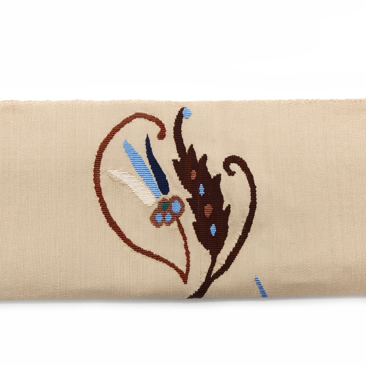 ＜お仕立て代込＞洛風林 「ヨーロッパ刺繍文」 すくい織 八寸名古屋帯 生成（ベージュ系）画像