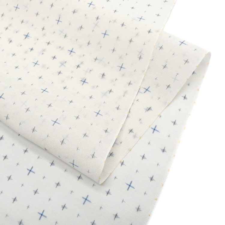 お仕立て代込＞本田利夫 「夏塩沢 十字絣二色 着尺 千成堂別注」 白地