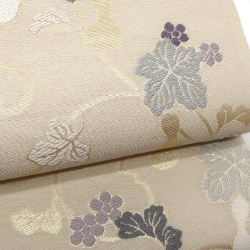 ＜お仕立て代込＞鈴木織物 「ひょうたん」 水衣錦 袋帯 白よごしに灰藤色画像