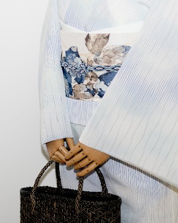 andekunde（アンデクンデ） 「皮籐 鉄線編み×少数民族の手紡・手織の藍染綿」 横型ハンドバッグ画像
