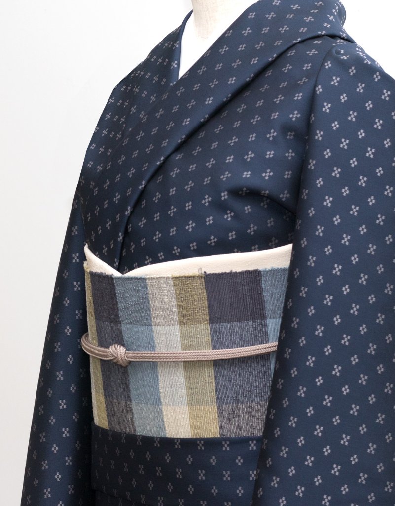 勝山さと子 「花織風着尺 千成堂別注」 濃紺に鴇鼠 ＜お仕立て代込＞の画像