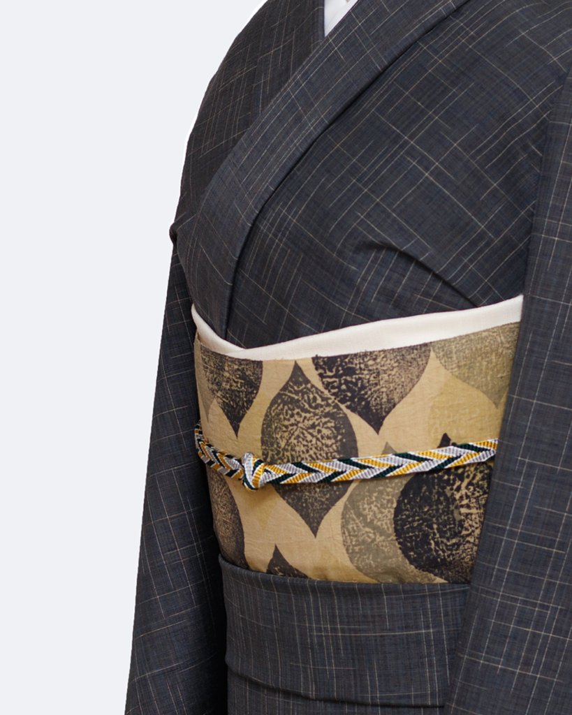 柳川千秋 「円環」 千成堂別注 草木染の経緯絣 紬着尺 墨紺色＜お仕立て代込＞の画像