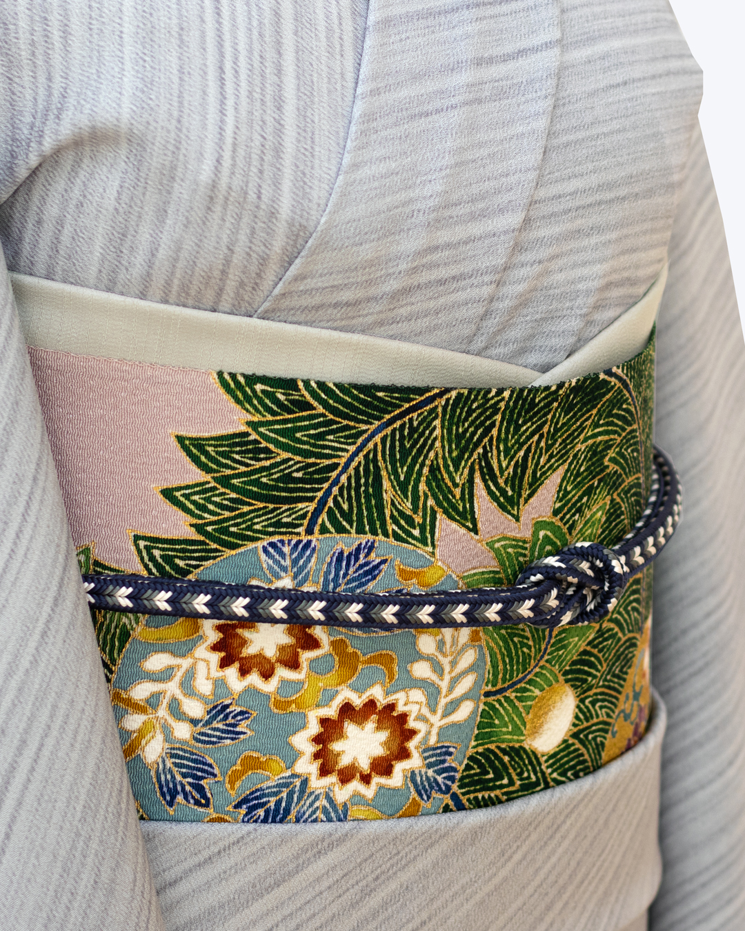 久呂田明功 「唐草に丸紋」 九寸名古屋帯 染め帯 浅紫色＜お仕立て代込＞の画像