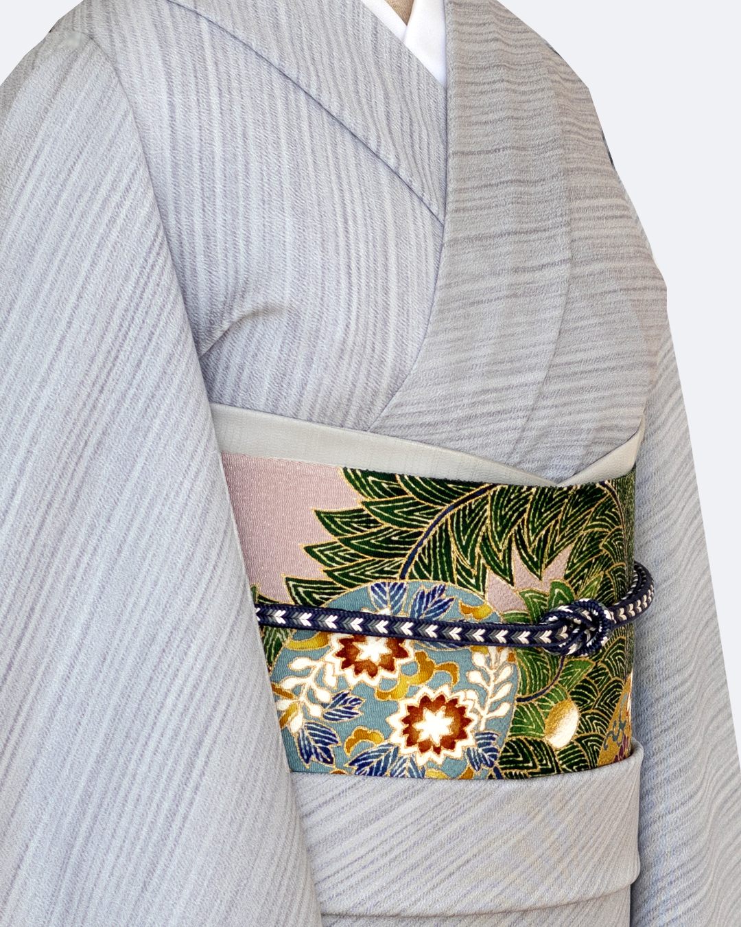 久呂田明功 「唐草に丸紋」 九寸名古屋帯 染め帯 浅紫色＜お仕立て代込＞の画像